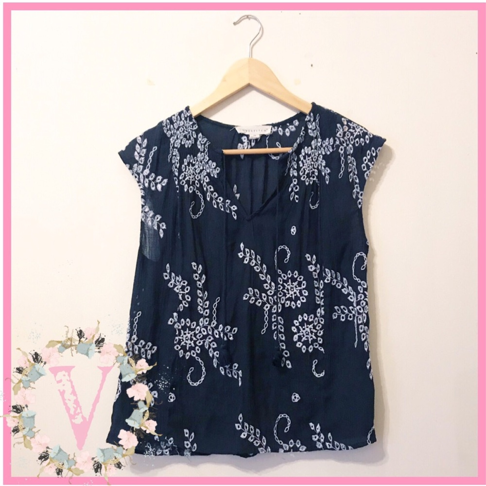 LOVE STITCH | Navy & White Eyelet Boho Blouse